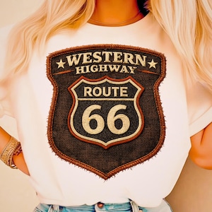 Route 66 PNG Western Patchwork Vintage America Road Trip Sublimation Design
