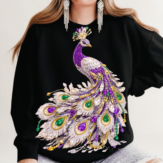Mardi Gras Peacock PNG | Faux Rhinestone Sparkling Carnival Design