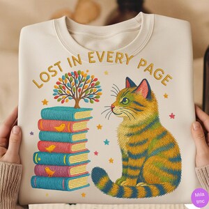 Miłośnik książek, kot PNG: Przytulny patchworkowy wzór sublimacji (pobranie cyfrowe)