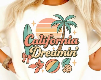 Retro California Dreamin PNG: Pastel Beach Vibes Surf Design (Digital Download)