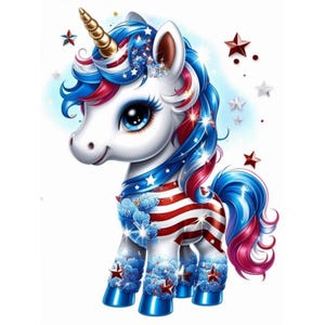 Baby Unicorn Clipart Set | 4th of July Unicorns | Cute Patriotic Unicorn Art | Kids Party Printables | 300 DPI JPEG Instant Download