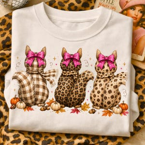 Preppy Fall Squirrel PNG; Leopard Print Western Autumn Bow Trendy design