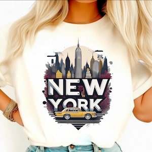 New York Taxi PNG – NYC Watercolor Clipart with City Skyline & Gray Aesthetic