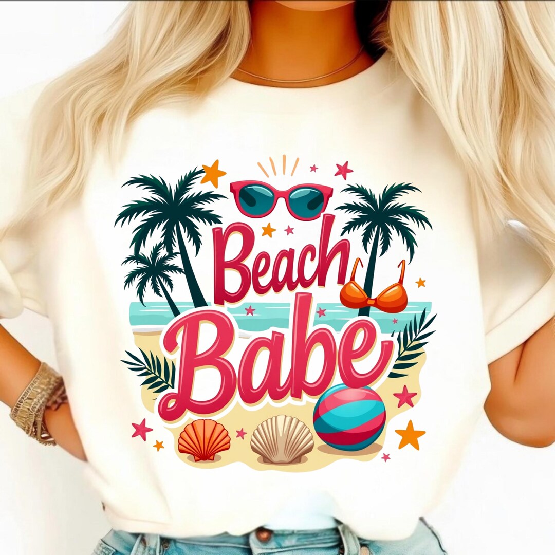 Beach Babe PNG, Retro Summer Girl Art, Palm Shell Design, Bikini ...