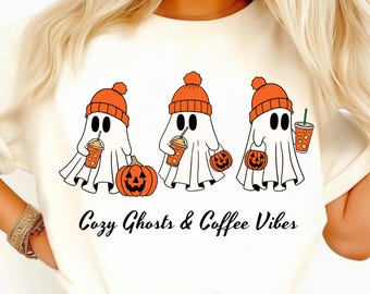 Ghost Coffee PNG: Cozy Halloween Sublimation Design (Digital Download