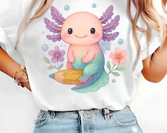 Axolotl Teacher PNG: Watercolor Back to School Sublimation (Digital Download)