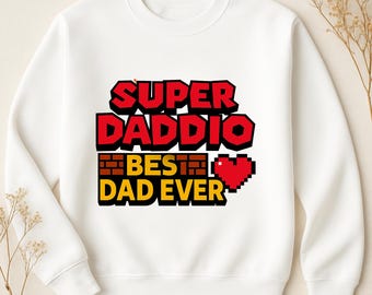 Father’s Day Gaming PNG – Super Daddio Shirt Design – Retro Gamer Dad Sublimation Download