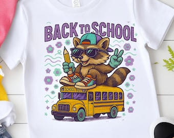 Raccoon School Bus PNG: Retro Back to School Sublimation Design (Digital Download)