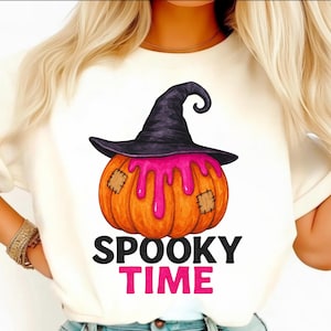 Pink Halloween Pumpkin PNG: Spooky Time Witch Hat Sublimation Design