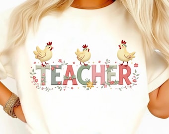 Teacher Chicken PNG: Floral Letters Clipart for Sublimation