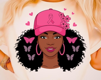 Afro Girl Brustkrebs PNG: Empowerment Sublimationsdesign der schwarzen Frau