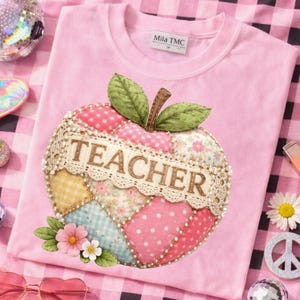 Leraar quilt patchwork appel, png; Break Teach Cottagecore Grandmacore Classroom trendy design