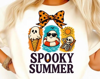Spooky Summer PNG: Ghost & Skeleton Sublimation Design (Digital Download