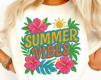 Summer Vibes PNG: Design retrò floreale a sublimazione (download digitale)