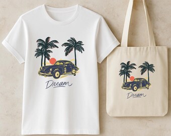 Retro Summer PNG | Beach Sunset & Palm Trees Design Vintage Car Sublimation for T-Shirts  Sweatshirts