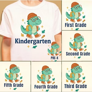 Boho Kawaii Dinosaur School PNG Bundle for Boys – 6 Printable Designs for Shirt, Mug, Tote, Sticker – Back to School Teacher Gift Pack