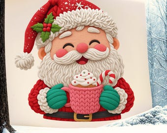 Faux Yarn Crochet Santa PNG: Cozy Christmas Sublimation Design