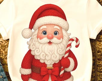 Faux Yarn Santa Christmas PNG: Crochet Coquette Candy Cane Bow Sublimation Design