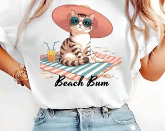 Beach Bum Cat PNG – Sassy Retro Summer Cat Sublimation with Sunglasses & Floaty
