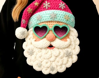 Faux Yarn Pink Santa PNG: Retro Sparkle Coquette Christmas Design
