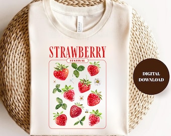 Strawberry Festival PNG: Summer T-Shirt Design, Trendy Clipart (Digital Download)