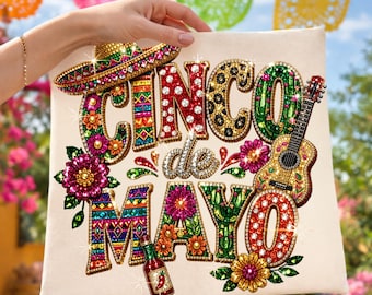 Cinco De Mayo PNG; Rhinestone Bling Floral Fiesta Mexican Holiday Design
