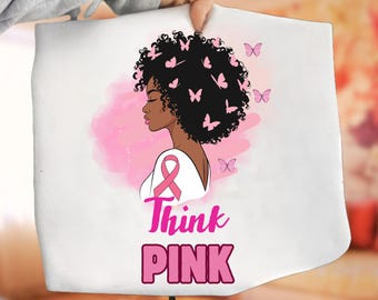 Afro Girl Brustkrebs PNG: Empowerment Pink Ribbon Sublimationsdesign