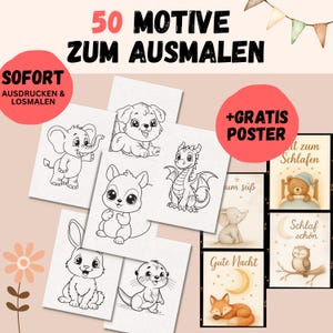 50 Ausmalbilder für Kinder + 4 Poster | Ausmalvorlagen Tiere | Malbuch PDF | Malvorlagen Ausdrucken | Ausmalbilder PDF | Ausmalvorlagen