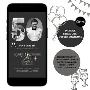 Digitale Einladung 50 Geburtstag | 50 Jahre | personalisierbare E-Card WhatsApp Einladung | Geburtstagseinladung Handy | 50 Jahre Geburtstag