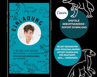 Digital invitation DINOSAUR | Birthday | personalizable e-card WhatsApp invitation | Birthday invitation mobile | Dinosaur