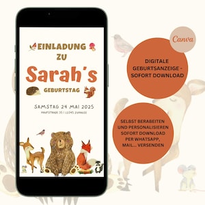 Digital invitation forest animals | Children&#39;s birthday | personalizable e-card WhatsApp invitation | Birthday invitation mobile | Birthday