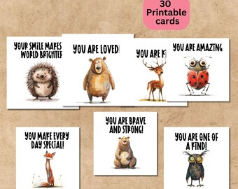 Tarjetas de afirmación para niños, ilustraciones positivas de animales (para imprimir)