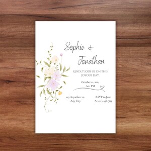 Modello di invito di nozze minimalista ed elegante - Invito di nozze floreale