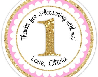 Pink and Gold Polka 36 Pink and Gold Birthday Stickers 1st Birthday Stickers
