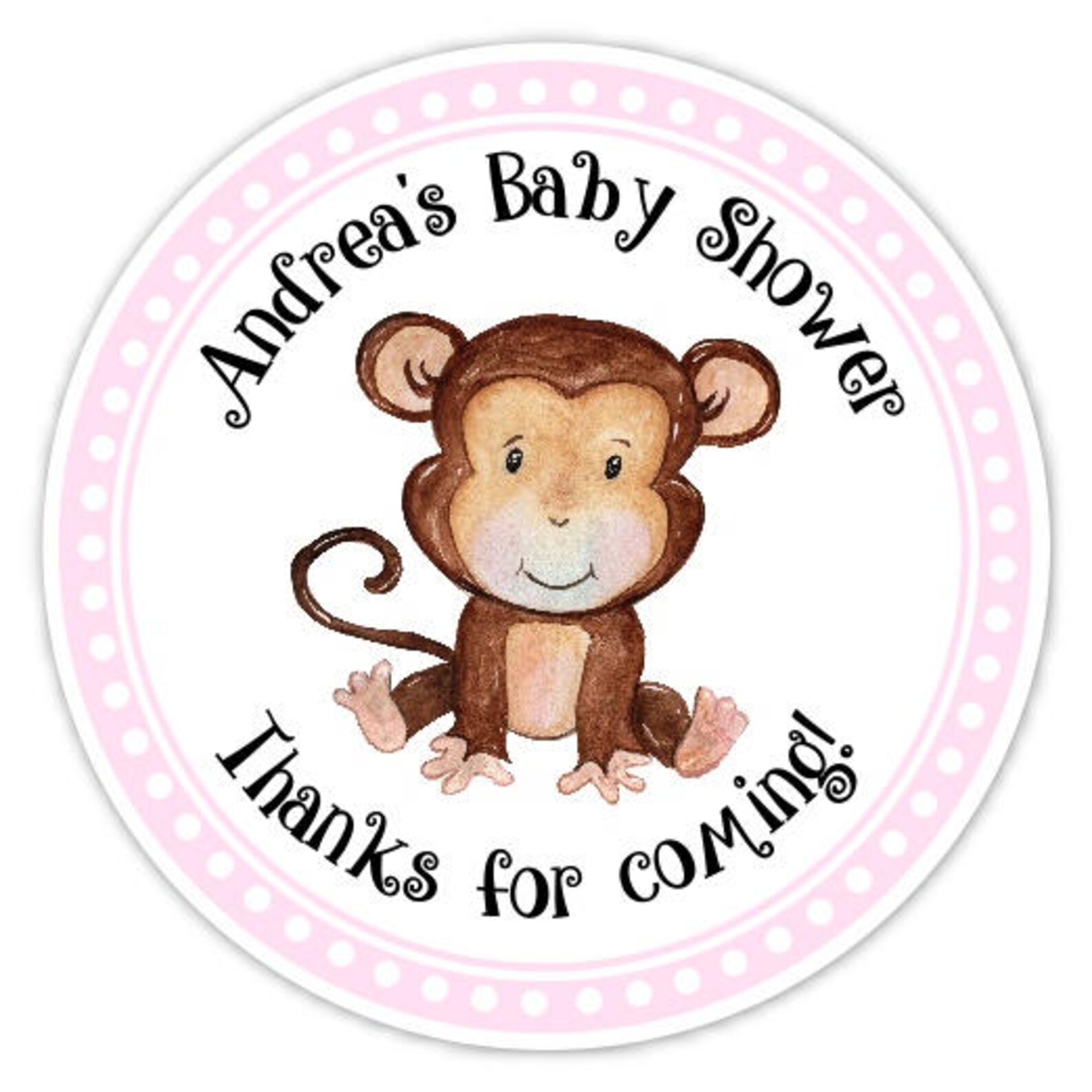 36 Pink Monkey Baby Shower Stickers Cute Monkey Baby Shower | Etsy