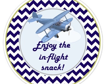 36 Airplane Birthday labels, Bi-plane Labels, Aviation Birthday Party Stickers