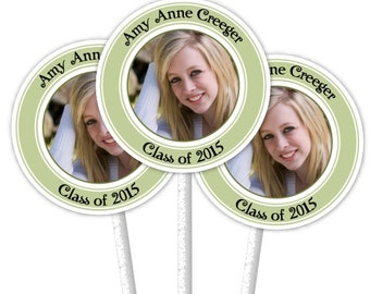 24 Cupcake Toppers, Graduation Cupcake Toppers, Graduation Photo Cupcake Toppers, Grad Cupcake Toppers