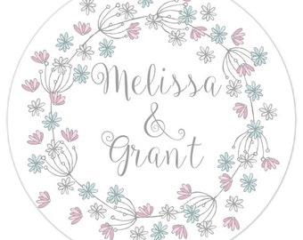 Custom Wedding Stickers, Bridal Shower Labels, Simple Wreath, Personalized for YOU