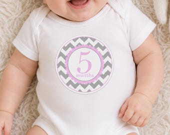 Baby Monthly Milestone Stickers Pink Gray Chevron, Month to Month Onesie Photo Prop, Girl First Year Baby Shower Gift Set