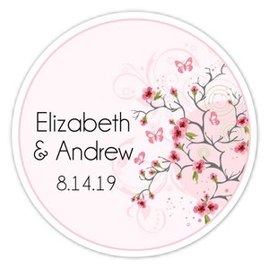 36 Cherry Blossom Custom Wedding Stickers, Beautiful Cherry Bridal Shower Labels, Stickers - 2.5 inch round