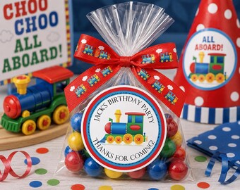 Boys Train Birthday Favor Labels, Personalized Choo Choo Party Stickers, Custom Railroad Decor