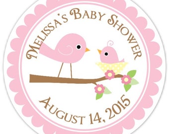 Baby Birds Baby Shower Labels, Mommy and Baby Bird Custom Baby Shower Stickers - Personalized for YOU