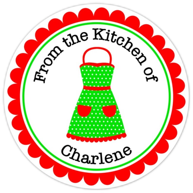 Kitchen Apron Sticker From the Kitchen Custom Labels, Cute Red and Green Apron Stickers - 2.5 ...