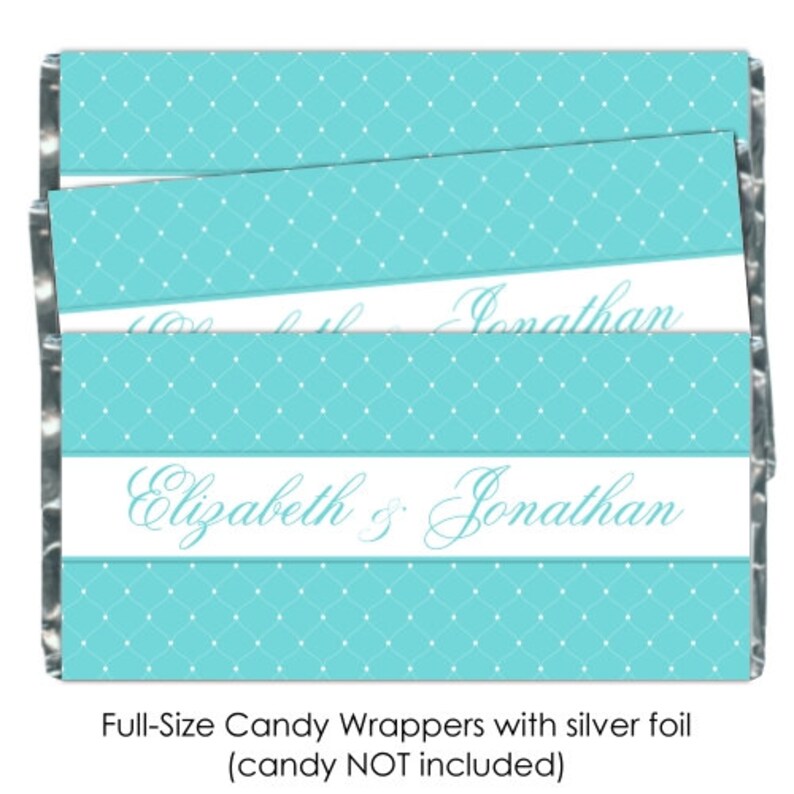 CUSTOM for you your colors 50 Wedding Candy Wrappers Blue Bridal Shower Candy Wrappers theme fit over 1.55 oz chocolate bars