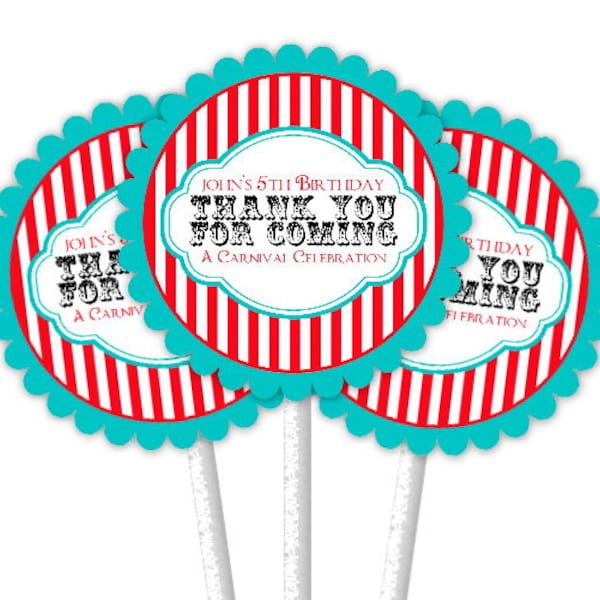 24 Carnival Cupcake Toppers, Circus Cupcake Toppers, Custom Cupcake Toppers, Birthday Cupcake Toppers, Carnival Toppers