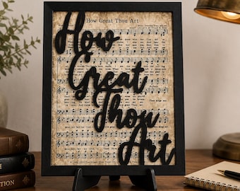 How Great Thou Art Hymn Wood Sign, Christian Home Decor, Faith Mantle Sign, Sheet Music Gift, 5x7 inch