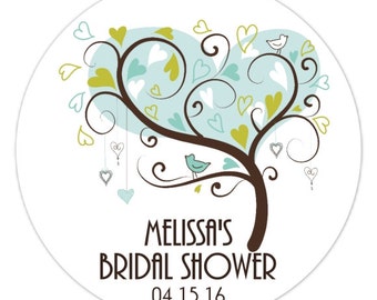 60 Custom Wedding Shower Stickers, Tree Bridal Shower Labels, Stickers, 2.5 inch round, Wedding Shower Favor, Bridal Shower Favor