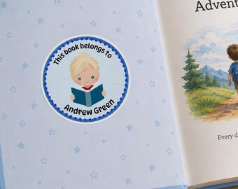 Custom This Book Belongs To Stickers For Boys, Blonde Hair Boy Bookplate Labels, Back to School Stickers with Custom Name