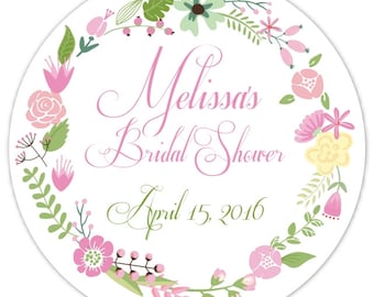 60 Custom Wedding Stickers, Floral Bridal Shower Labels, Stickers, 2.5 inch round, Wedding Shower Favor, Bridal Shower Favor, Flower Sticker