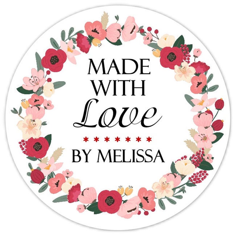 Floral Stickers Personalized for YOU 36 Made With Love Custom Labels 2.5 inch round